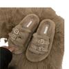 Pantuflas Peludas para Exterior de Mujer 2024 Nuevo Otoño e Invierno Celebridad de Internet Fondo Alto Plano Fondo Plano Piel de Conejo Peludas Algodón de Una Palabra
