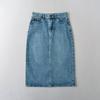 8997-24 Primavera Novo Estilo Europeu e Americano Retro Única Fivela Cintura Alta Solto Grande Balanço Casual Split Denim Saia