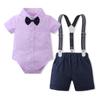 Venta al por mayor de ropa infantil personalizada de fábrica vestido de caballero mameluco para bebé verano tirantes manga corta ropa de verano para niños
