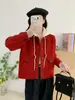 Nuevo cárdigan de punto doble de lana holgado casual estilo coreano para otoño e invierno 2025, chaqueta suéter con capucha desmontable para mujer, moderno