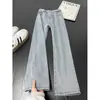 Calça Jeans Nacional Tendência Corte Diagonal Azul Claro para Homens, Vibe High Street Americana, Stretch Slim Fit, Calça Reta que Valoriza o Corpo