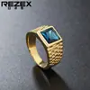 R0101-NK03 joias para comércio exterior atacado ebay novo europeu e americano simples dourado pedra preciosa anel de aço titânio masculino e feminino