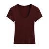 Playera de Manga Corta con Cuello en U Moderna y Sexy para Verano - Top Básico de Color Sólido de Corte Ajustado, Moderno y Versátil