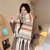 Bufanda de Hilo de Bucle Otoño e Invierno Nueva Engrosada para Hombres y Mujeres Imitación Cachemir Borla Gruesa Trenza Cola de Perro Rayas de Color Bufanda