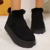 Botas de Neve Espessas com Solado Grosso, Estilo Europeu e Americano, Cor Sólida, de Calçar, Forradas com Lã, para Mulheres, com Bico Redondo e Elástico, Botas de Algodão, Novas para Outono e Inverno de 2025