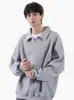Moletom Pulôver Masculino Retro Americano com Gola Henry e Design Falso de Duas Peças, Tendência de Outono Marca Loose Casual Versátil