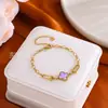 Estilo Popular Europeo y Americano Pulsera de Acero Inoxidable de Cuatro Hojas Colorido Duradero Accesorios de Joyería al por Mayor Accesorios para Principiantes Joyería de Mano para Mujer Lujo Ligero
