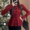 25 Prendas de Punto Nuevas de Primavera y Otoño con Dobladillo de Hoja de Loto, Mangas Largas, Aspecto Adelgazante Elegante, Seda Brillante, Corte Ajustado, Jersey de Punto Moderno y Elegante para Mujer