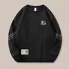 Camiseta de manga larga para hombre para otoño e invierno, marca de moda, corte holgado, engrosada, camiseta básica casual, sudadera estampada de cuello redondo para estudiantes jóvenes