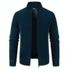 Nuevo Cardigan de Punto con Cuello Alto y Cremallera para Hombre de Comercio Exterior Otoño Invierno Color Sólido Bolsillos con Cremallera Abrigo Suéter Engrosado con Terciopelo