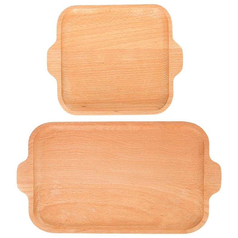 木质方形水果面包托盘榉木下午茶点心盘创意带把手餐盘BSCI