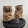 Botas de tornozelo femininas retrô com salto grosso para mulheres baixinhas, novo estilo outono 2026, versátil com saias, efeito emagrecedor