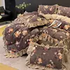 Estilo Retro Maillard Felpa Terciopelo de Leche Juego de Cama de Cuatro Piezas Invierno Engrosado Encaje Terciopelo Coral Funda Nórdica Sábana