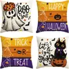 Fronha de Almofada Caveira de Halloween, Gato Preto, Abóbora, Fronha de Linho Feita Sob Medida Fantasma Coruja