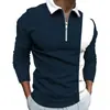 Colección de otoño transfronteriza: Camisa polo de manga larga para hombre, a la moda y versátil, con rayas y cuello estampado