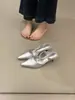 Sandalias de tacón de aguja con punta fina de una sola tira en color plateado estilo francés para mujer, nuevo modelo de verano, tacones altos de punta abierta para combinar con vestidos