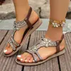Sandalias de Verano Planas Tallas Grandes Estilo Bohemio con Flores de Pedrería Elásticas Boca de Pez para Mujer Venta al por Mayor Amazon