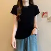 Tiktok Dropshipping Verano Foto Real Talla Grande Algodón Puro 40S Camiseta Hombro Normal Corte Ajustado Color Sólido Camiseta de Manga Corta para Mujer Camiseta Básica
