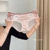 Francés Pura Lujuria Sexy Estampado Leopardo Hueco Encaje Sin Costuras Malla Braguitas para Mujer Lazo Cintura Baja Triángulo