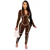 La Línea de Ropa Europea y Americana Más Vendida de Aliexpress Amazon Costura Color Sólido Manga Larga Sexy Ajustado Mono en Stock