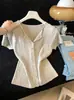 Cardigan de Punto Trenzado Manga Corta Simple Versátil Cuello en V Estilo Coreano para Mujer 2026 Verano Top Delgado de Temperamento Adelgazante
