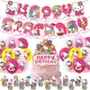 Festa de Aniversário Tema Hello Kitty Suprimentos Bandeirola Gato Kt Balão Enfeite de Bolo Conjunto de Decoração