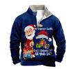 Aliexpress Transfronteiriço Estampa Digital de Natal Novo Outono e Inverno Moletom Masculino de Manga Comprida com Gola Alta e Meio Zíper com Gola de Veludo