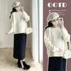 Roupa de maternidade para outono e inverno, suéter de tricô novo estilo, solto e doce, top de maternidade, saia de bolinhas, conjunto doce e que emagrece