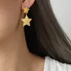 Pendientes con textura de doble capa y diseño de estrella con nicho de personalidad, colgantes de acero de titanio chapados en oro, venta al por mayor