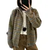 Cárdigan de punto con capucha y cordón a rayas estilo coreano LEKA 2026 otoño e invierno nuevo suelto adelgazante elegante casual suéter