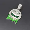 Emoji de cara sonriente cadena cubana verde de moda rap hip-hop colgante de diamantes completos fabricante de joyería transfronteriza venta al por mayor
