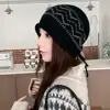 Gorro de Tricô Fair Isle para Mulheres, Estilo Coreano Outono e Inverno, Gorro Vintage Quente com Borda Enrolada para Proteger as Orelhas, Chapéu de Lã Versátil Casual