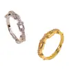 Anillo Minimalista de Cadena con Rombo Abierto Estilo Coreano Moda Femenina Diseño Ins Chapado en Cobre Dorado Joyería de Lujo Ligero de Gama Alta