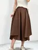 Calça larga estilo japonês Issey Miyake para mulheres, cintura alta elástica, corte solto, afina a silhueta, calça-saia cropped, calça casual versátil para o dia a dia