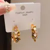 Brincos Geométricos em Formato de C com Pedra Olho de Tigre e Flor, Banhados a Ouro 18K Real em Base de Prata, Estilo Maillard Retro Nicho High-End