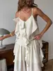 Conjunto Casual de Moda Nova Europeu e Americano Transfronteiriço Primavera/Verão 2026 com Camisola com Babados e Calça Longa Feminina para um Look Elegante no Trajeto para o Trabalho