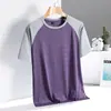 Camiseta de Manga Corta de Seda de Hielo para Hombre, Moderna, Holgada, Absorbe el Sudor, de Secado Rápido, Camiseta Casual para Jóvenes y Adultos de Mediana Edad, Camiseta de Manga Corta con Cuello Redondo
