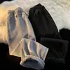 Calça jeans cintura elástica moda feminina ins tubo reto larga solta verão fina 2023 nova perna larga cordão calça primavera e outono