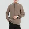 Nuevo Cárdigan de Punto para Hombre Otoño e Invierno 2025, Cuello Alto de Lana, Manga Larga, Cremallera, Color Sólido, Top Holgado, Chaqueta