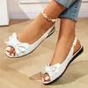 Comércio Exterior Transfronteiriço plus size outono 2026 novas sandálias rasteirinhas para mulheres, estilo europeu e americano moda laço sandálias peep-toe