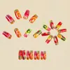 Pegatinas para Uñas Cuadradas de Longitud Media con Temática de Frutas Multicolor, Pegatinas para Uñas de Moda Europea y Americana, Uñas Portátiles Desmontables
