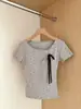 Elegante camiseta de manga corta con lunares y lazo para mujer, nuevo diseño de verano, única, hermosa, elegante y estilizada