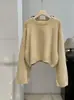 KEKEZOON Grueso Suave Otoño/Invierno Estilo Coreano Versátil Cuello Redondo Color Sólido Manga Larga Corto Suéter de Punto para Mujer 9295