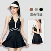 Traje de Baño Feliz para Mujer, Pieza Única Estilo Falda con Diseño de Espalda Cruzada, Oculta el Vientre, Adelgazante, Estilo Dulce, Traje de Baño Casual para Vacaciones y Aguas Termales