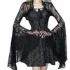 Xy22128 Estilo Gótico Nuevo Cos Manga de Trompeta Cardigan de Encaje Chaleco Pequeño Superior Mujer Europeo y Americano Blusa Oscura