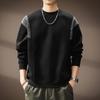 Sudadera Pesada de Alto Gama Italiana Estilo Retro Japonés con Bloques de Color para Hombre, Nuevo Estilo Otoño, Corte Holgado, Top Versátil de Cuello Redondo