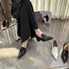 Mocassins Pointudos Franceses para Mulheres 2025 Nova Coleção Primavera e Outono Pele de Cabra Retrô Salto Grosso Salto Alto Couro Genuíno Sapatos Elegantes
