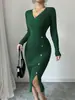 Vestido Transfronterizo Estilo Francés, Vestido Bodycon de Color Sólido de Longitud Media que Ceñe la Cintura, Vestido Base Ajustado de Punto para Otoño e Invierno 2025