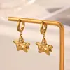 Brincos de Flor Estrela-do-mar Banhados a Ouro 18K Aço Inoxidável Usados Brincos de Temperamento Feminino Estilo Oceano Joias Transfronteiriças Venda por Atacado