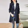 Gabardina Chic Estilo Coreano Ropa Exterior Mujer 2026 Nueva Primavera Otoño Roja Corte Delgado Temperamento Doble Botonadura Gabardina de Longitud Media